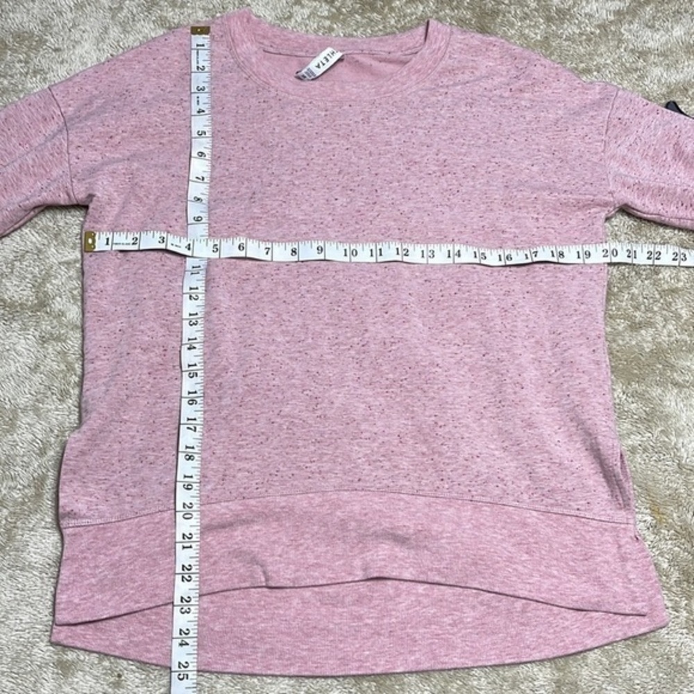 Athleta Speckled Pink Crew Neck‎ Long Sleeve Sweatshirt Top XS Thumbhole Slits - Picture 5 of 6